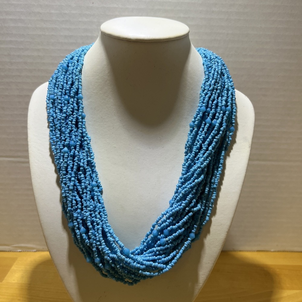 Vintage Signed kJL 25 Strand Turquoise Color Beaded Necklace